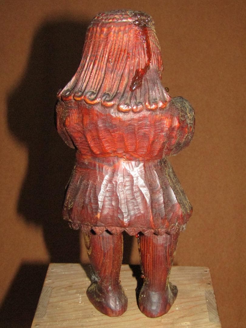 【木彫　肥松　義法仙人　北京・美信刀　２０ｃｍ　木箱付　仏教美術】