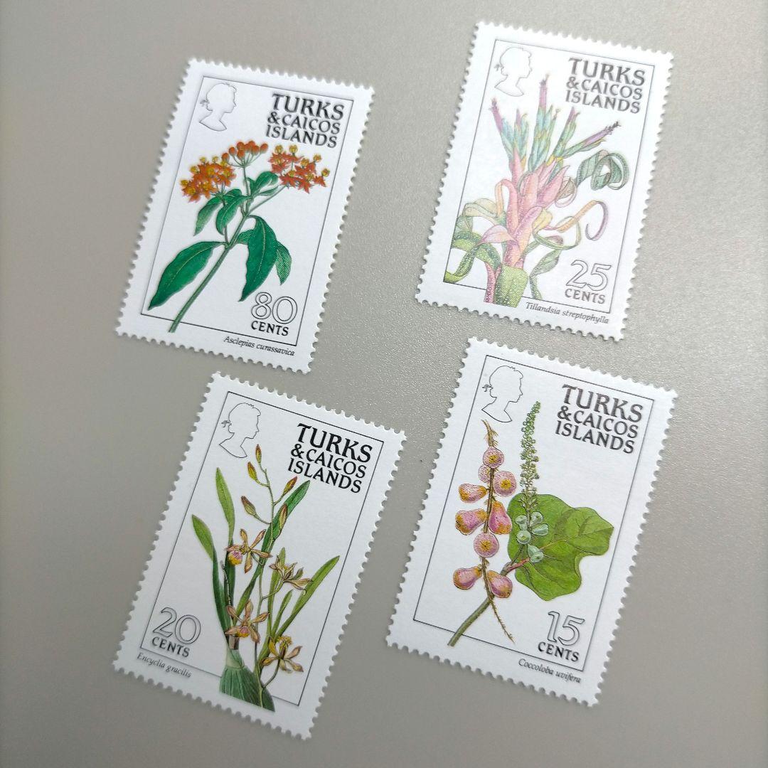 1962 外国切手 タークス・カイコス諸島 花と植物14種完セット 高額面