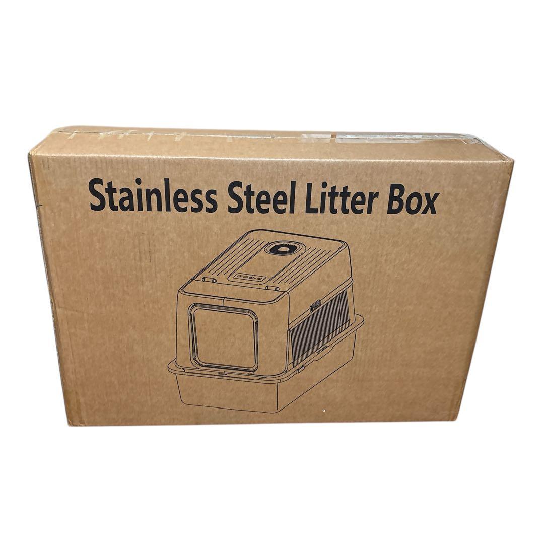 猫❣️トイレ 自動脱臭 大型 深型 猫砂盆 本体ステンレス 自動空気清浄機能付き