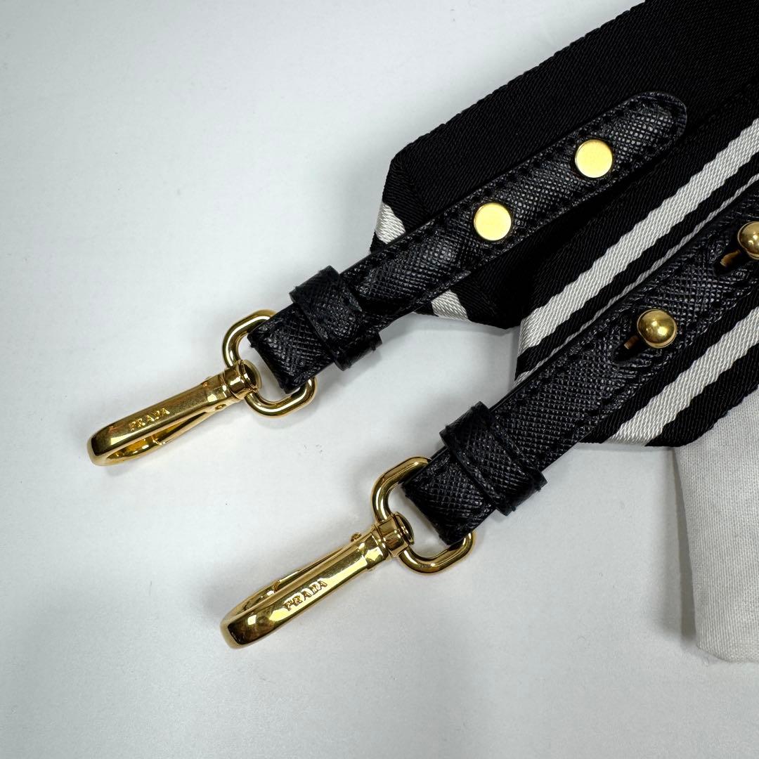 極美品✨ PRADA カナパ S 2way ショルダー付 ストライプ 黒