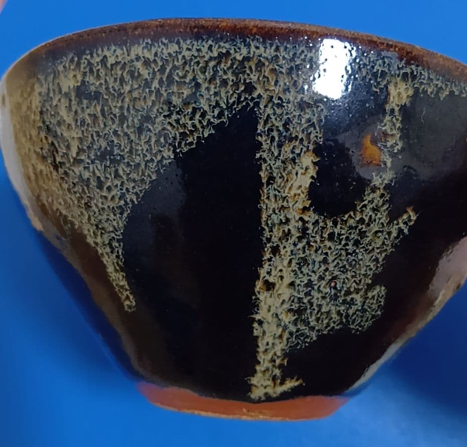 骨董品　天目茶碗　玳皮盞（たいひさん）茶道具　梅花鳳凰文瀬戸天目茶碗　極美品