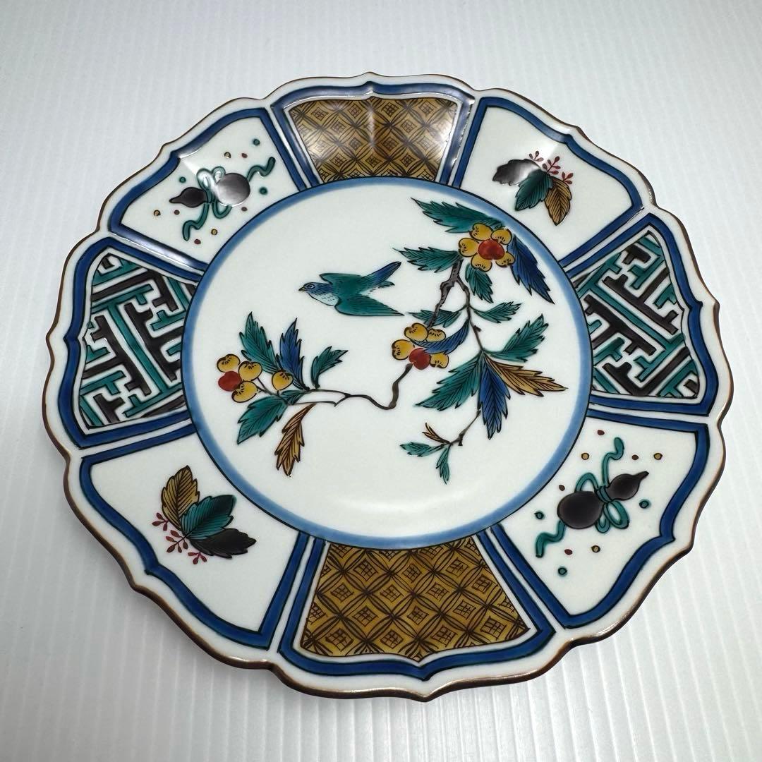 新品 九谷焼 西田伸也 銘々皿 中皿 5枚セット 鳥 花 伝統工芸