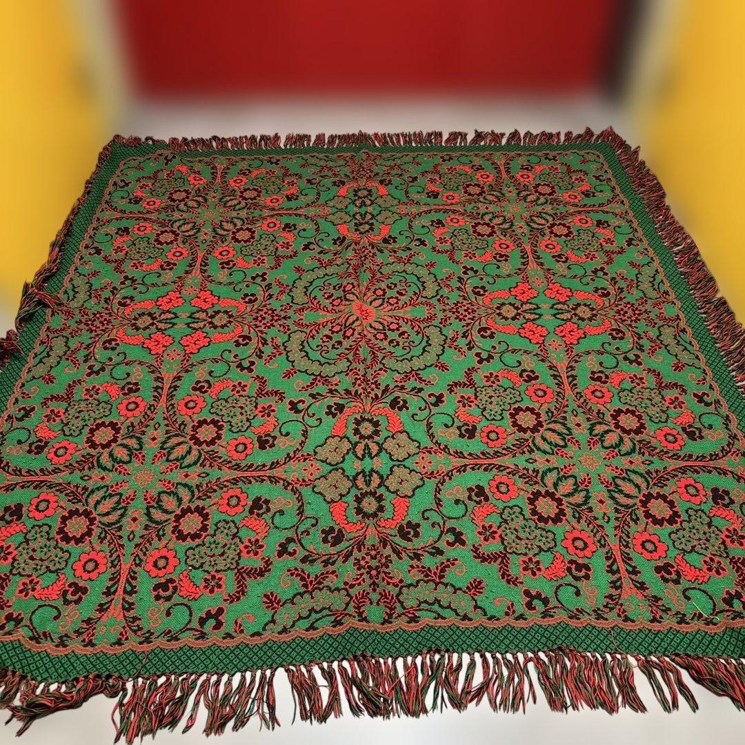 80s 昭和レトロ　アンティーク　アクリル　こたつ上掛　198×180 花柄