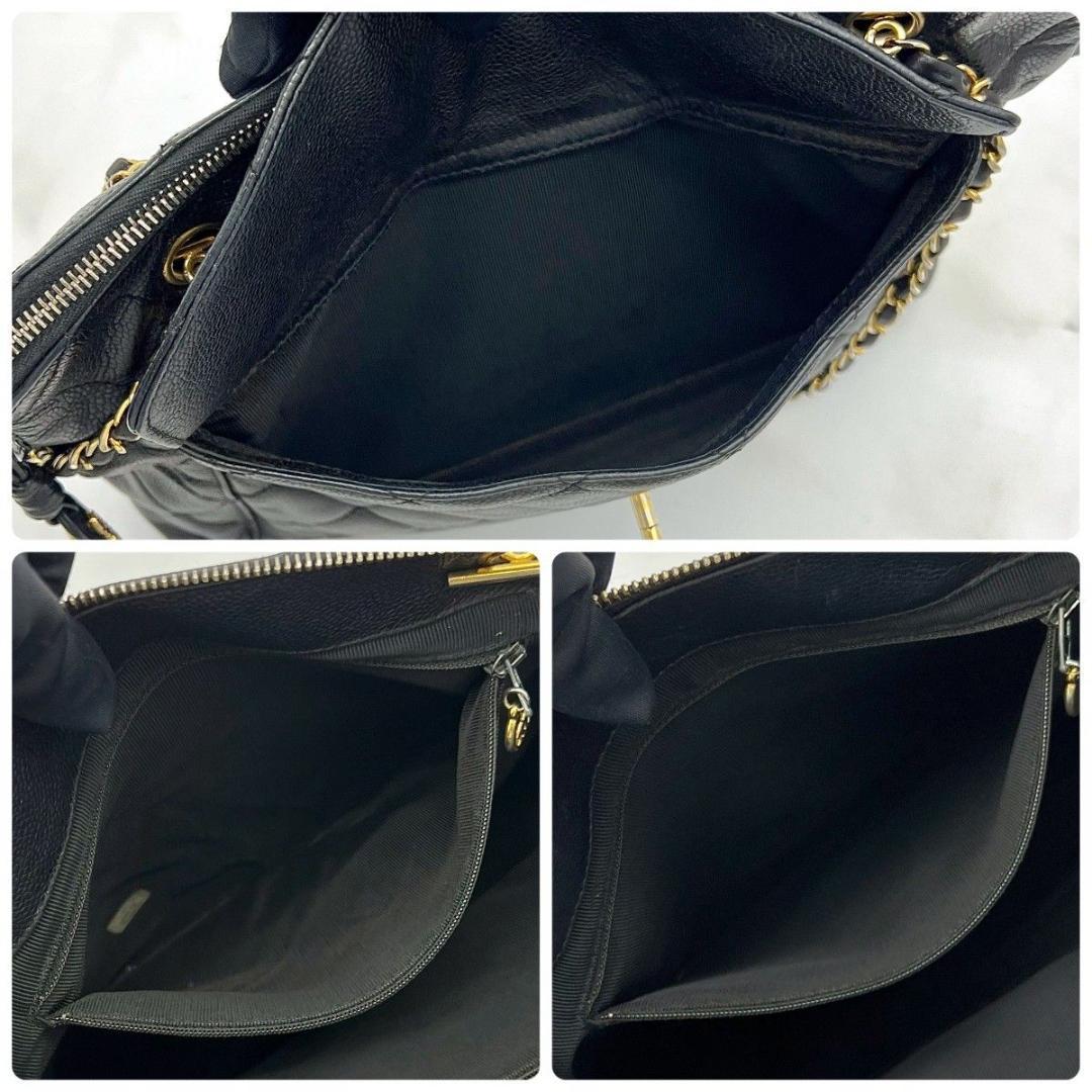 シャネル マトラッセ キャビアスキン ターンロック チェーンショルダー ブラック