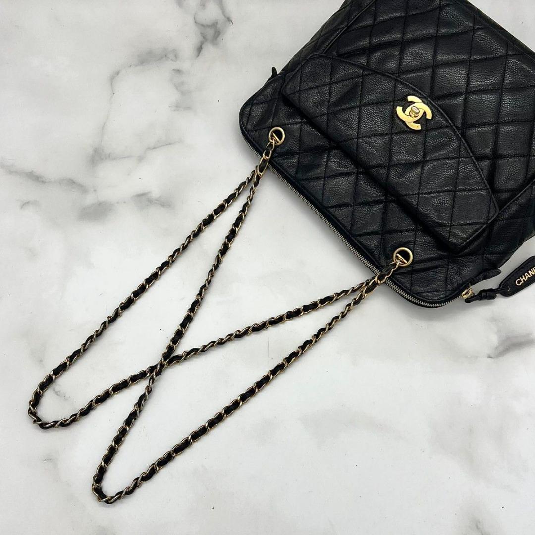 シャネル マトラッセ キャビアスキン ターンロック チェーンショルダー ブラック