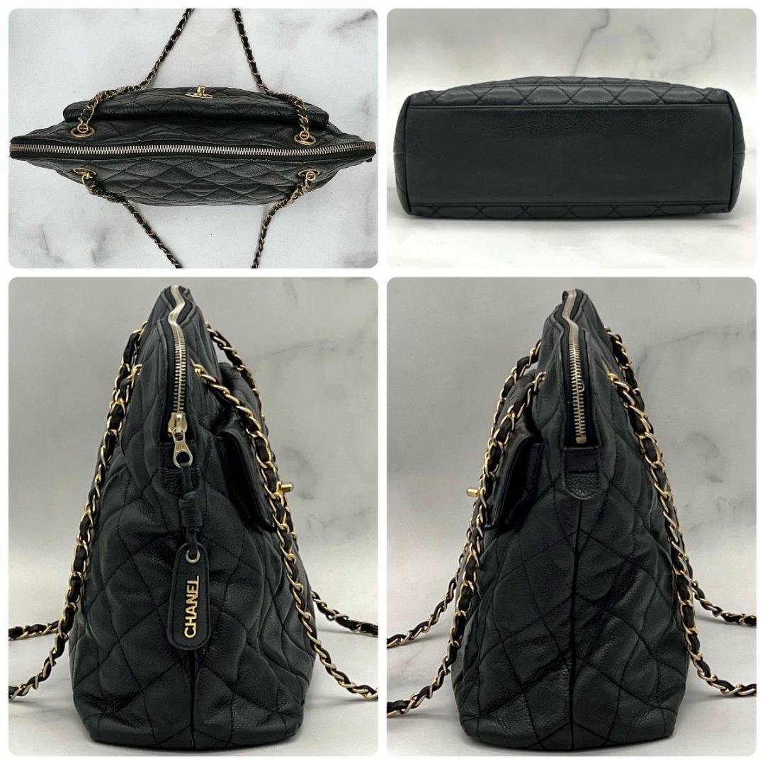 シャネル マトラッセ キャビアスキン ターンロック チェーンショルダー ブラック