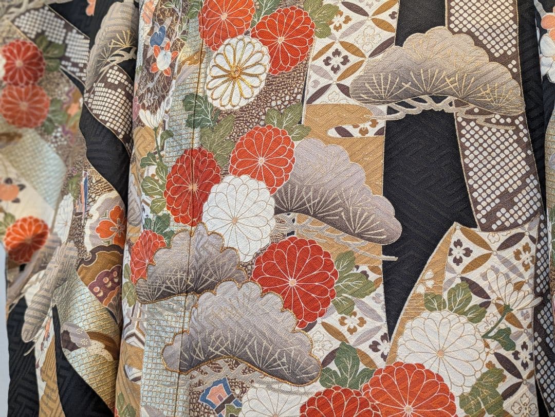 ྈ ྈ様 振袖フルセット 身丈173裄68 ロング丈 黒 古典柄 金彩 成人式