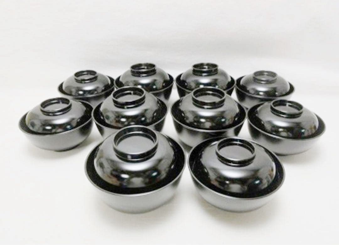 未使用 懐石道具 黒塗 四つ椀 小丸椀 5客揃 元箱