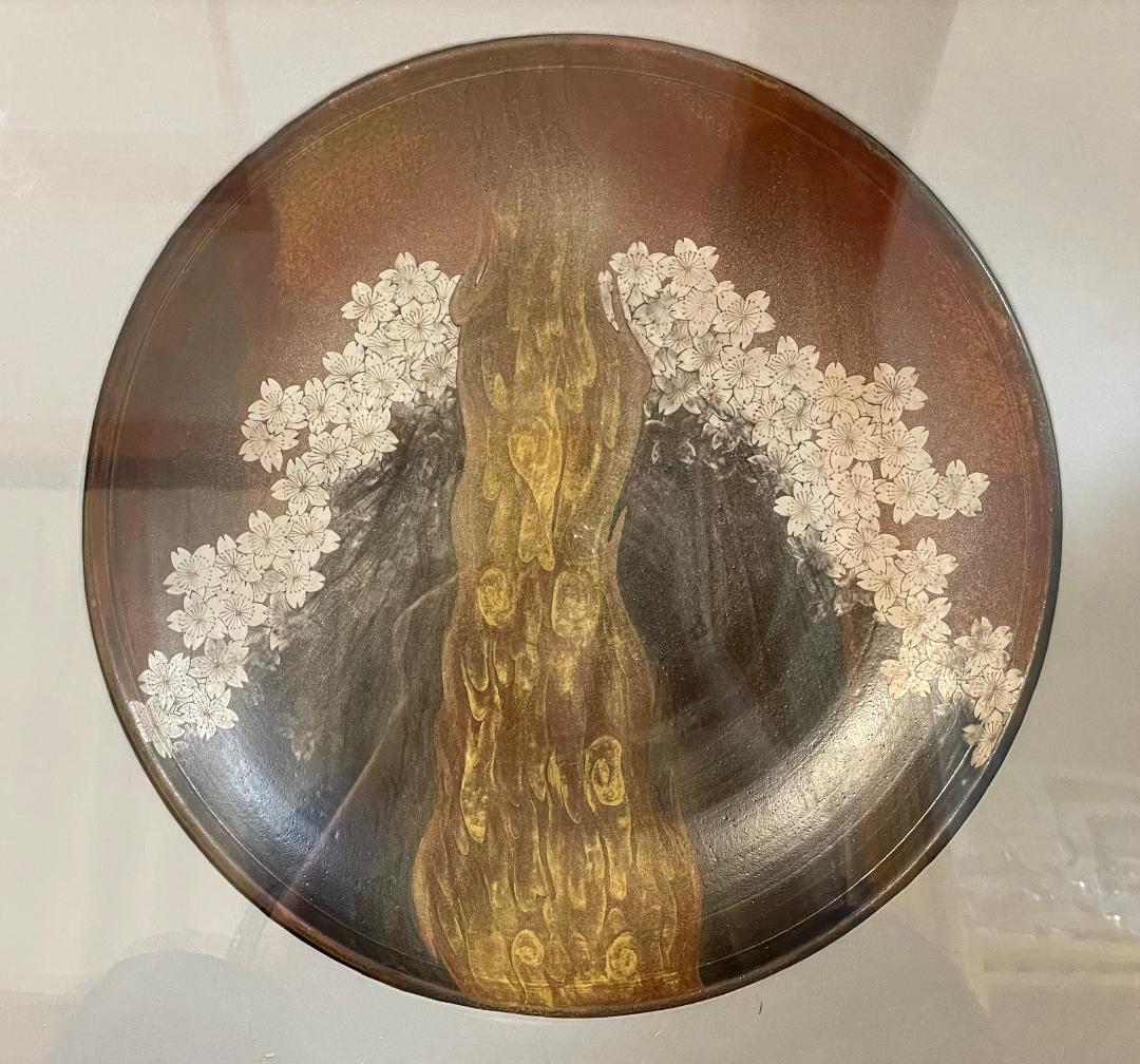 九谷焼　谷敷正人作　陶額雪月花『花』飾絵皿　飾皿　陶板画　額装