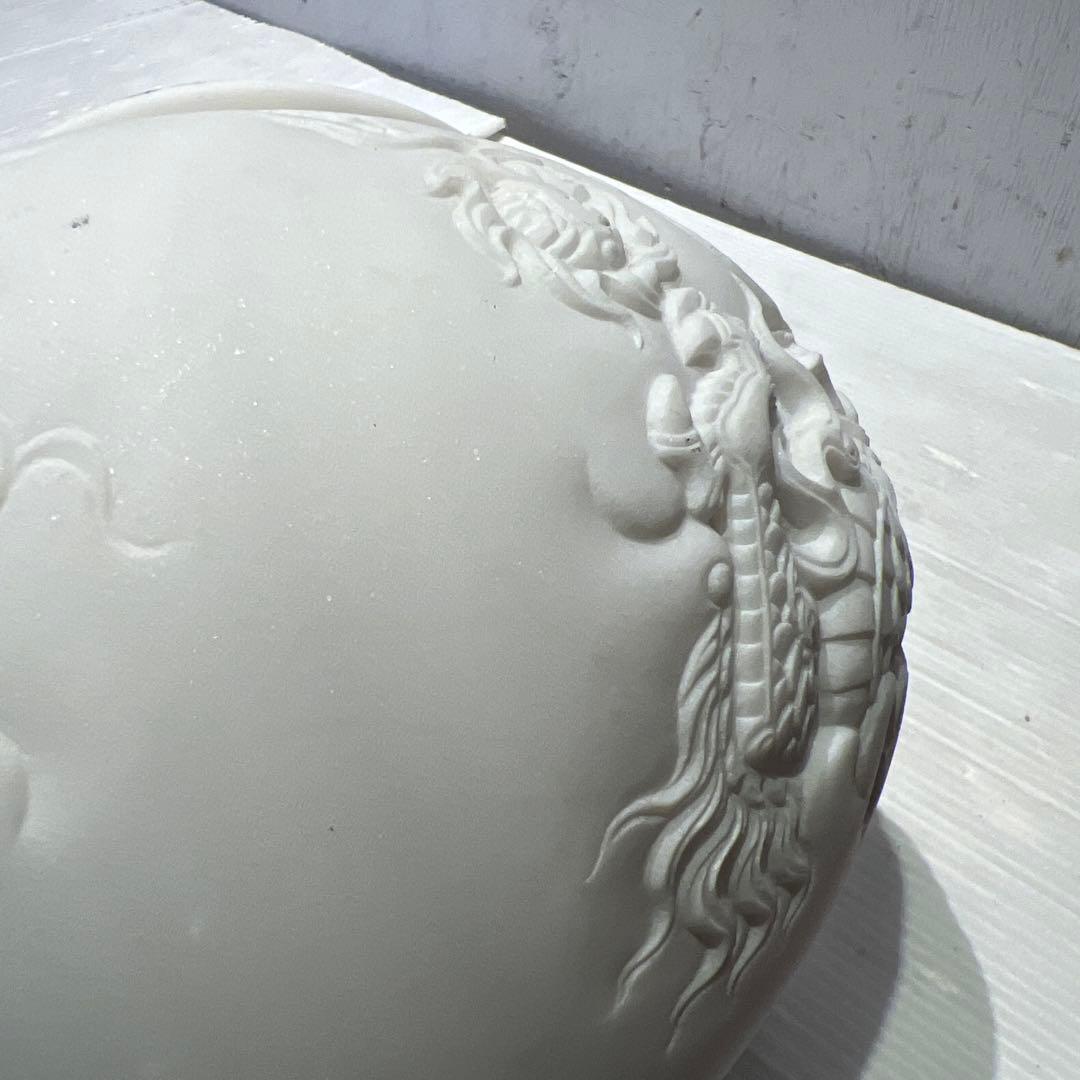白　大理石　ドラゴン　彫刻　オブジェ　花器　壺　インテリア　希少
