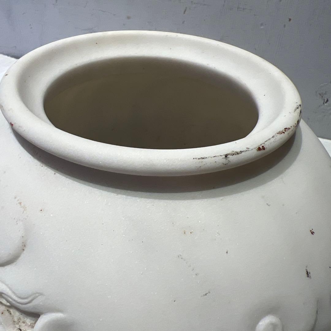 白　大理石　ドラゴン　彫刻　オブジェ　花器　壺　インテリア　希少