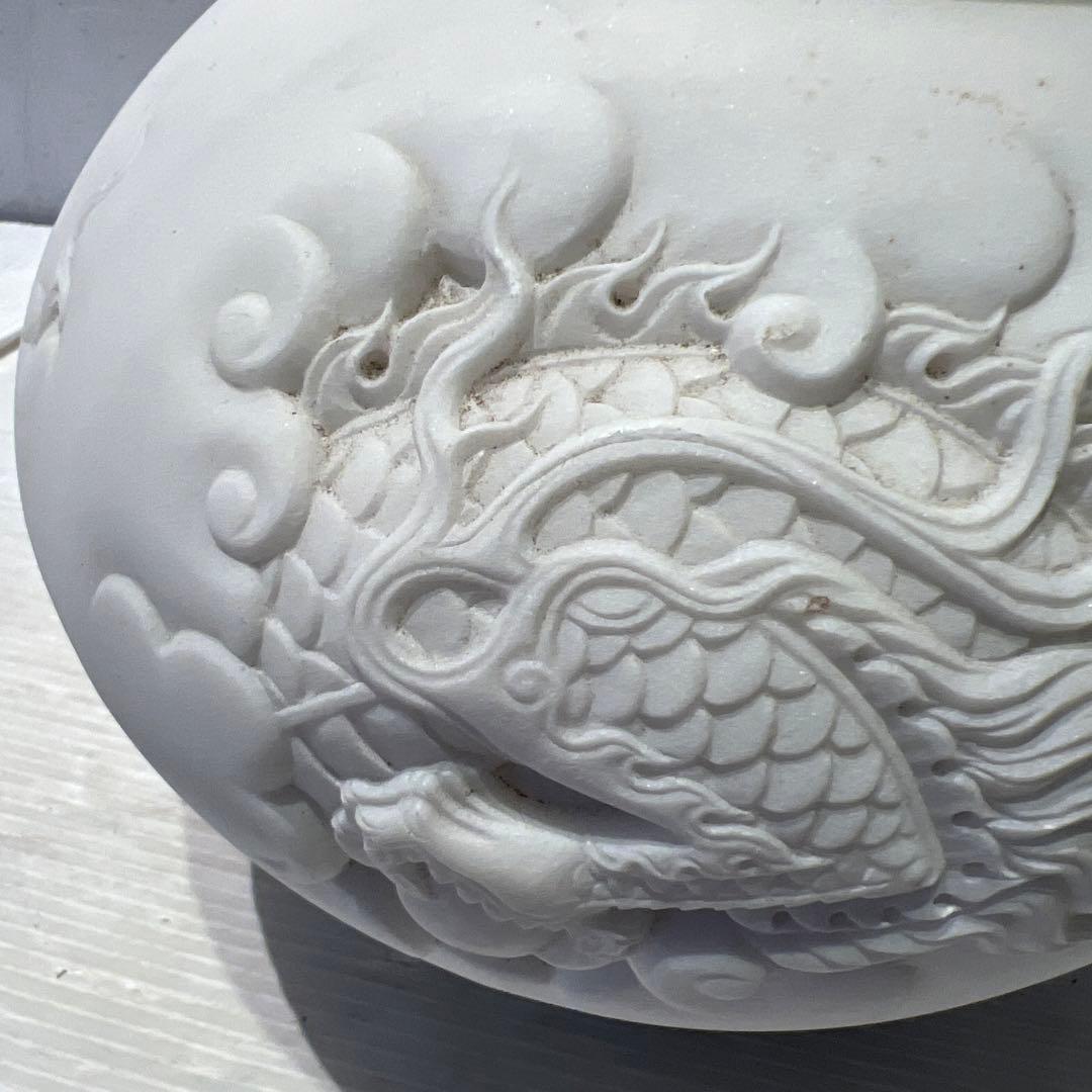 白　大理石　ドラゴン　彫刻　オブジェ　花器　壺　インテリア　希少