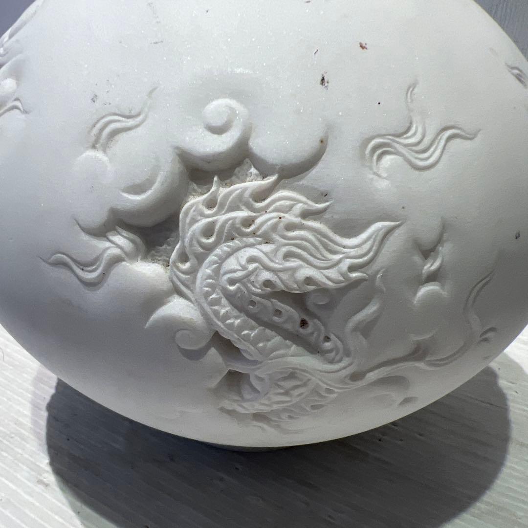 白　大理石　ドラゴン　彫刻　オブジェ　花器　壺　インテリア　希少