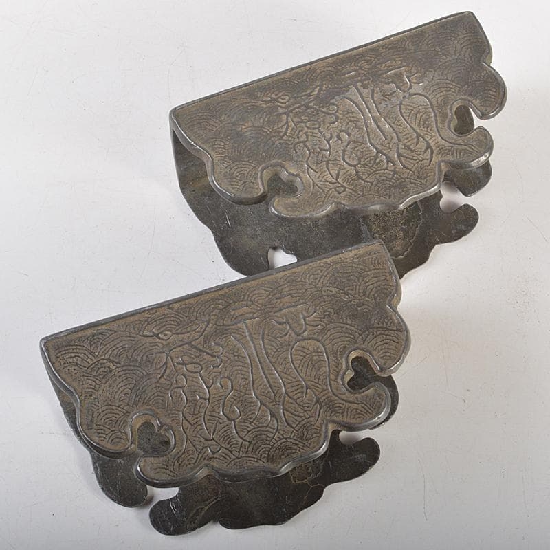 中国　古錫　漢詩刻　屏風鎮　大冠鎮一枚　小冠鎮五枚　時代箱二箱　M　R7224B