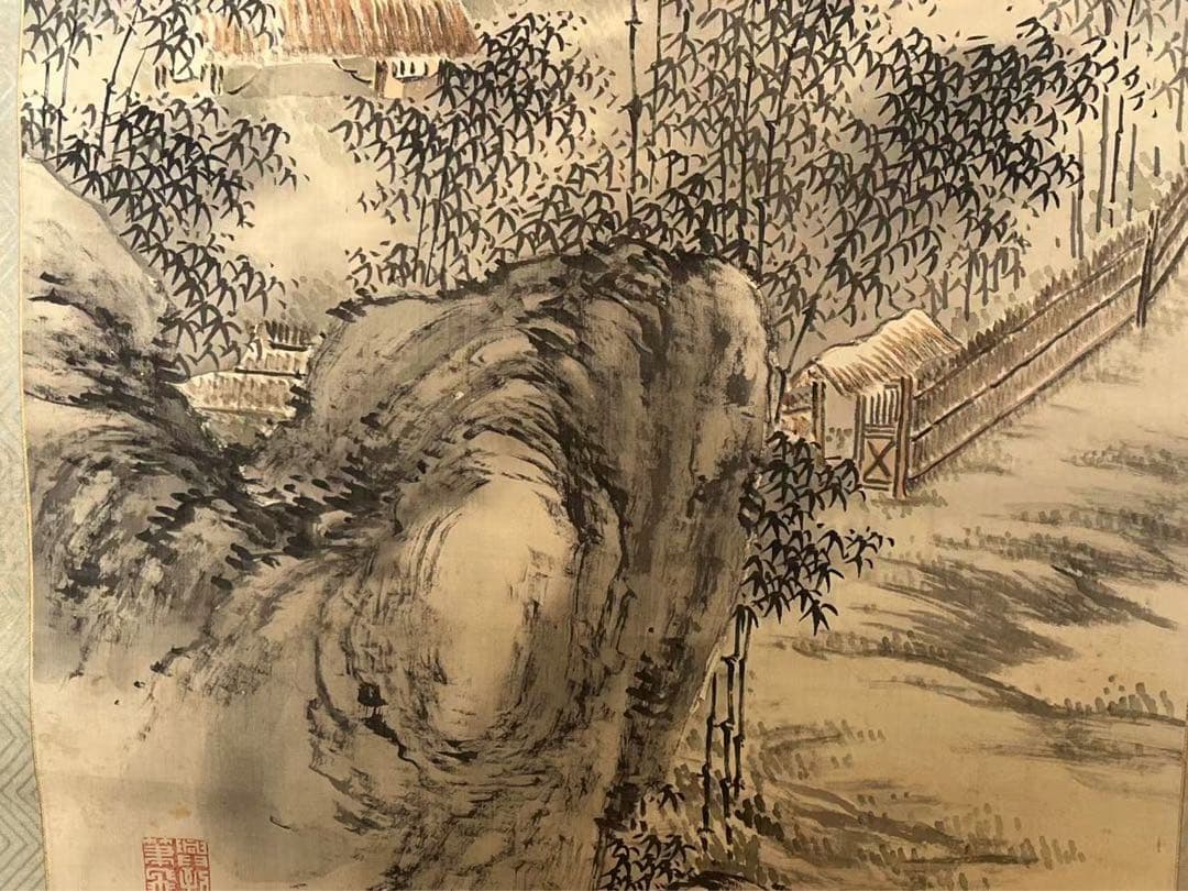 中国絵？日本絵？古い山水絵 絹本　銘有(読めず)