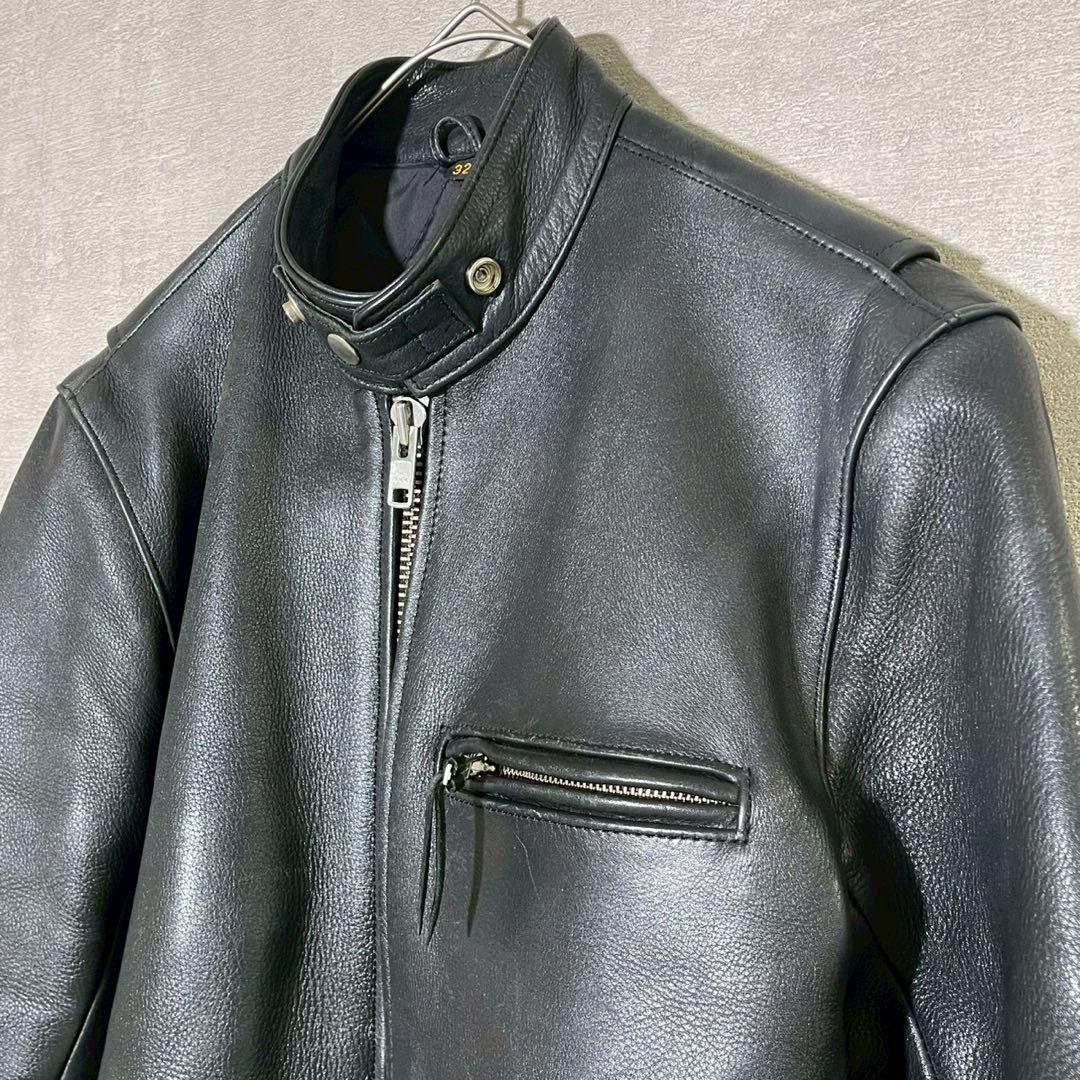 FREEDOM　牛革　シングルライダースジャケット　黒　サイズ32(S-SS)