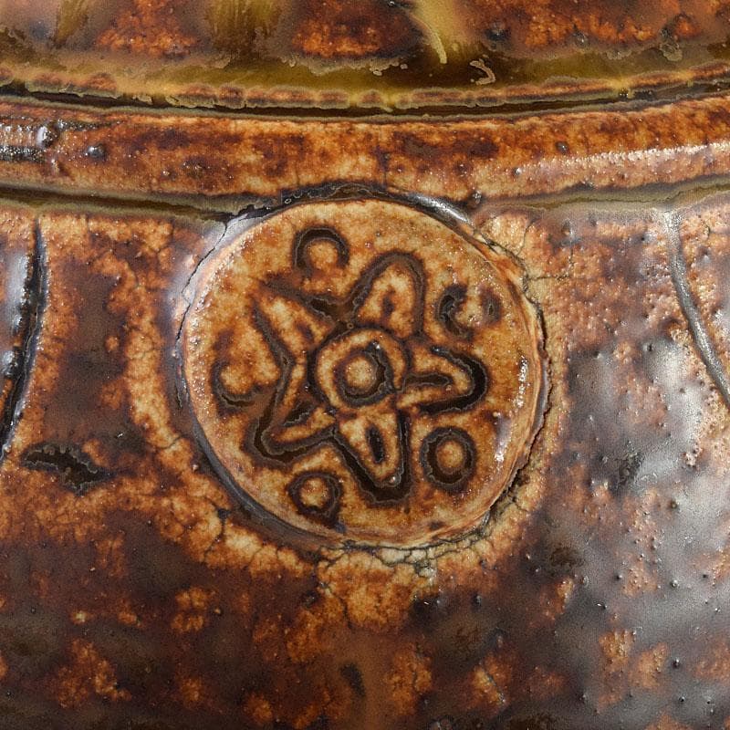 中国　遼褐釉　花文　四耳碗口壷　V　R8153