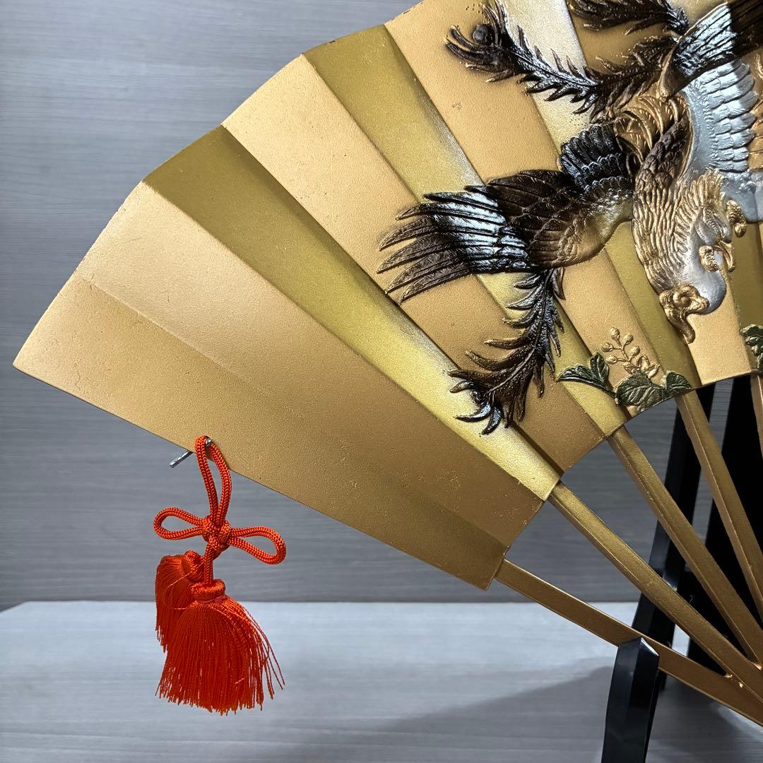 扇面　鳳凰　金属工芸　ヴィンテージ　工芸品　骨董品　飾扇