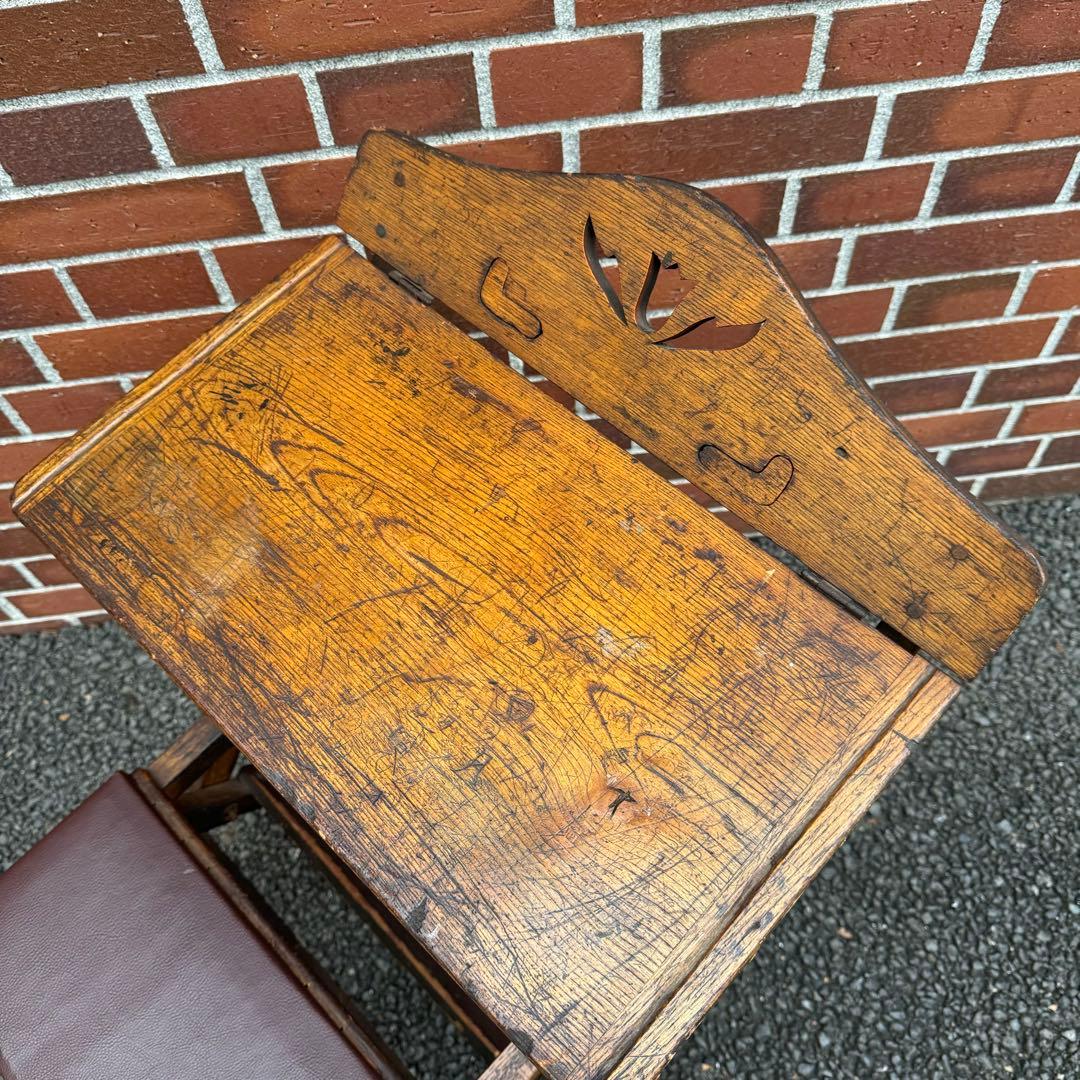 【和製アンティーク】折り畳み式 勉強机 落合製作所 チューリップ透かし