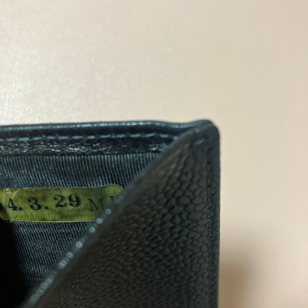 12/25迄価格CHANEL キャビアスキン三つ折り財布 ブラック