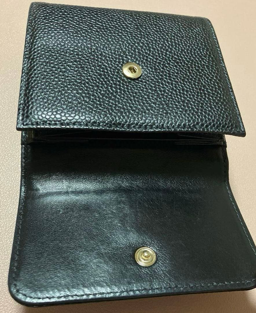 12/25迄価格CHANEL キャビアスキン三つ折り財布 ブラック
