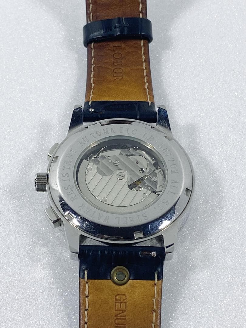 LOBOR 腕時計 男女兼用 ムーンフェイズ シルバー ネイビー