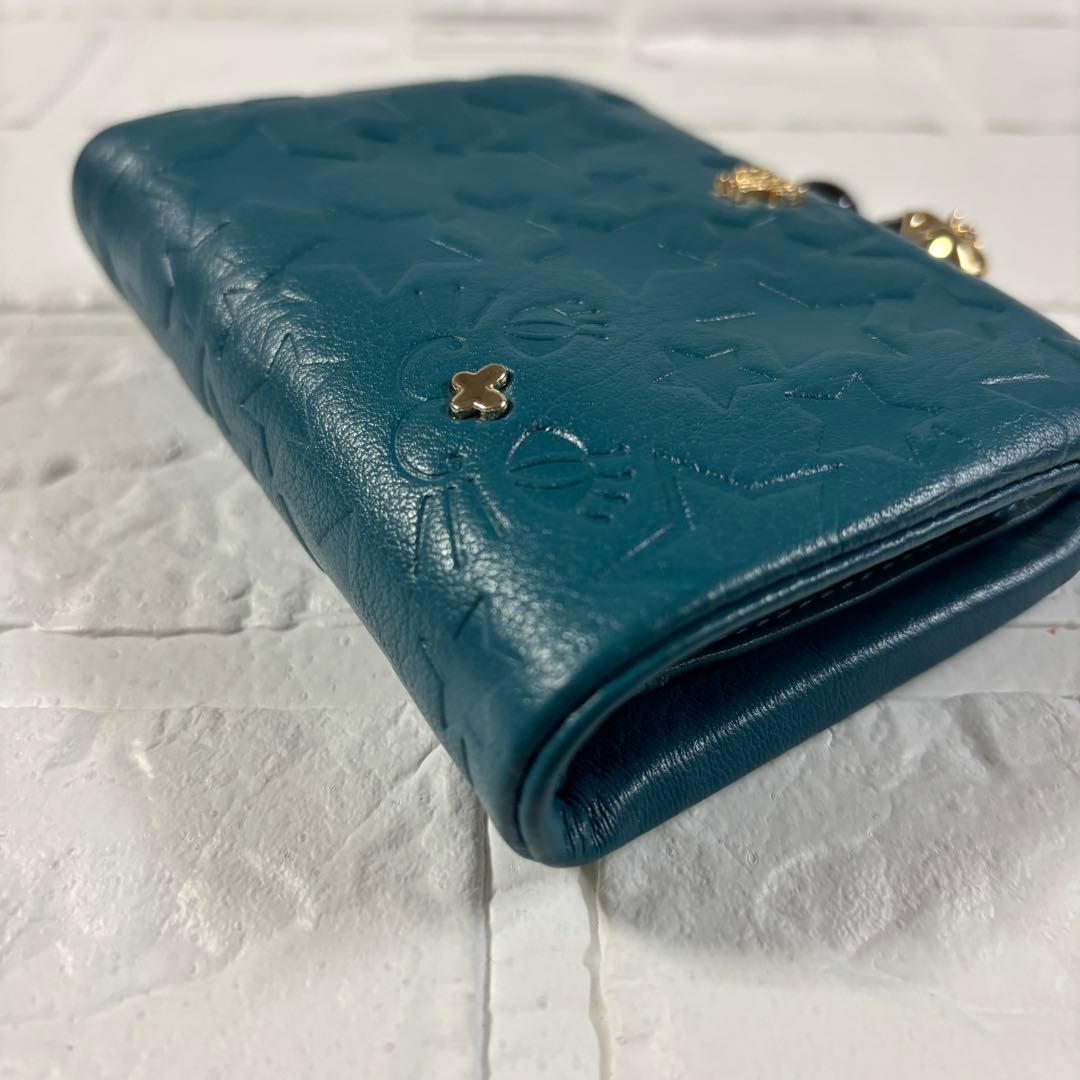 ANNA SUI プレイングキャット がま口二つ折り財布　猫 ターコイズ