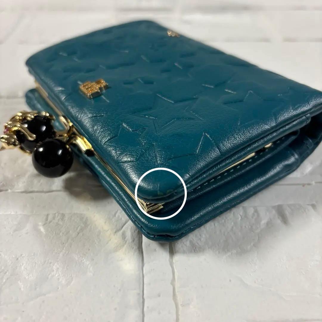 ANNA SUI プレイングキャット がま口二つ折り財布　猫 ターコイズ