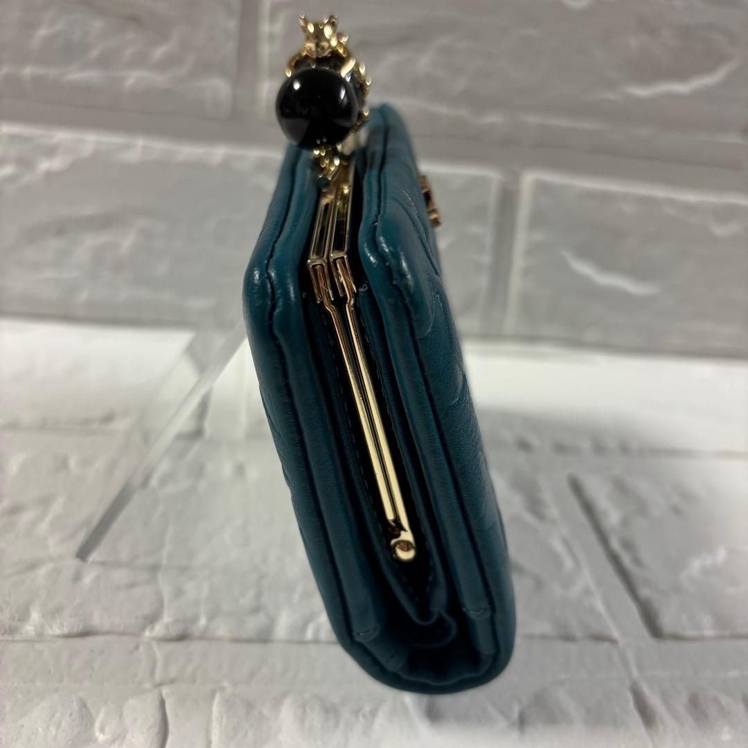 ANNA SUI プレイングキャット がま口二つ折り財布　猫 ターコイズ