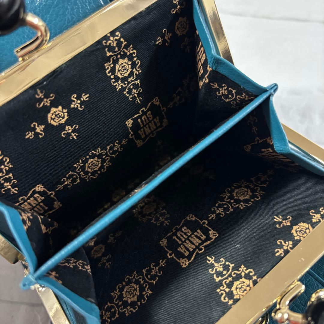 ANNA SUI プレイングキャット がま口二つ折り財布　猫 ターコイズ