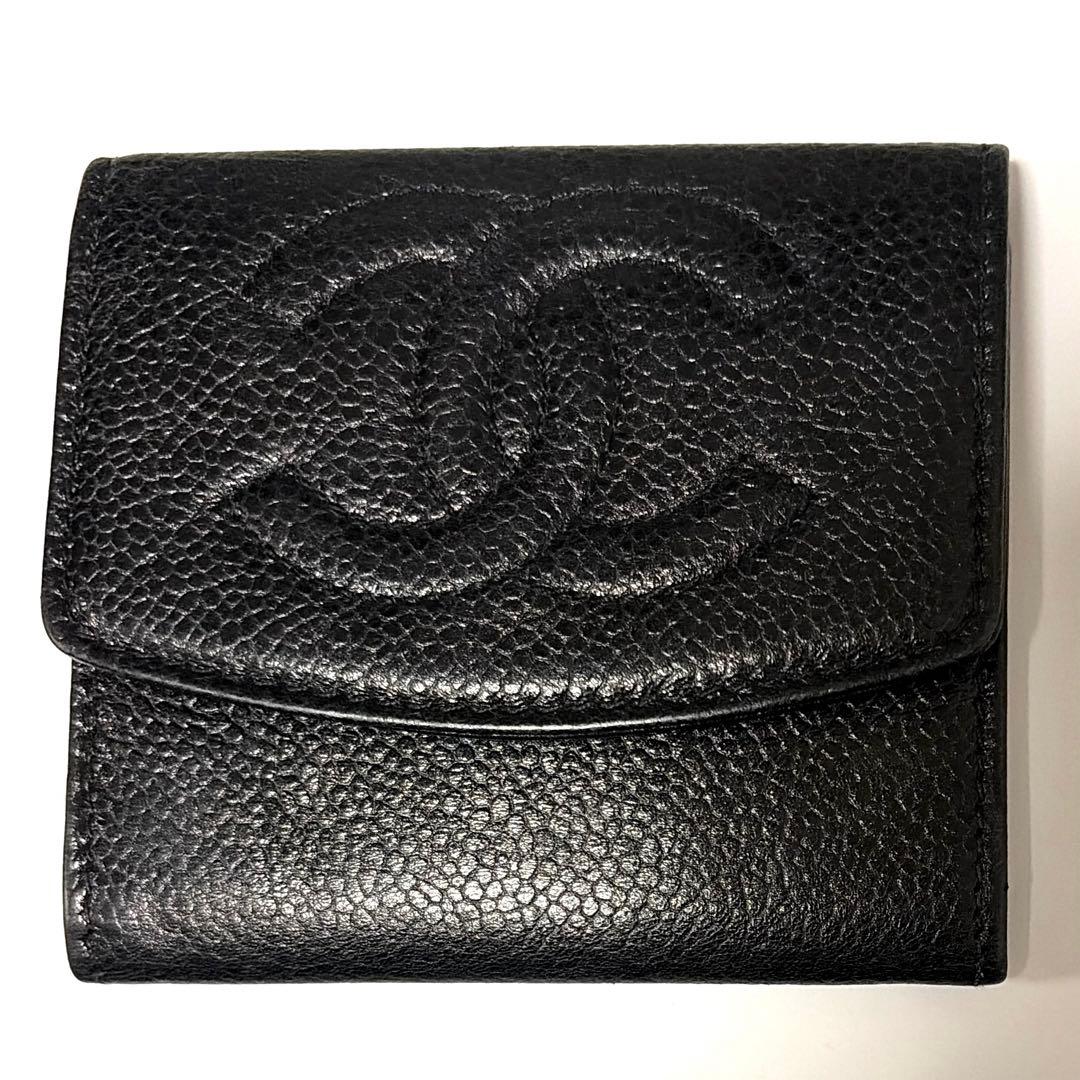 CHANEL シャネル キャビアスキン コンパクトウォレット 小銭入れ 黒