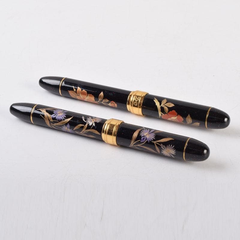 漆塗　花草蒔絵　万年筆　ボールペン　2点まとめて　V　9024