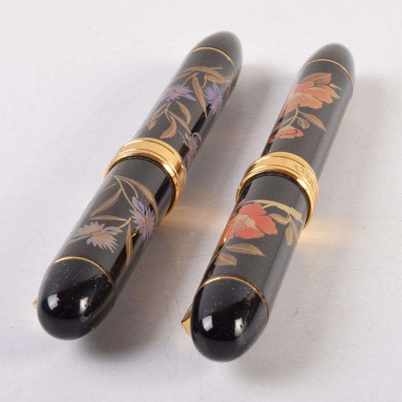 漆塗　花草蒔絵　万年筆　ボールペン　2点まとめて　V　9024