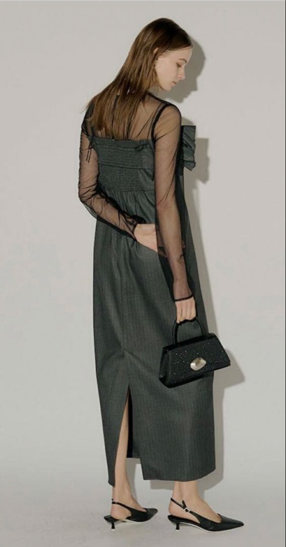 LE’RURE Wavy frill bustier stripe dress