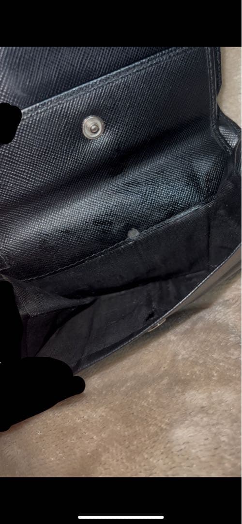 【美品✨】プラダ 二つ折り財布 サファイアーノ ブラック 三角ロゴ