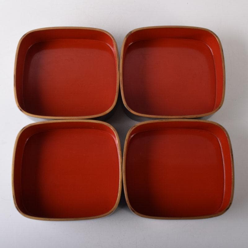 輪島塗　漆塗　草蒔絵　四段重箱　時代箱付　C　7535