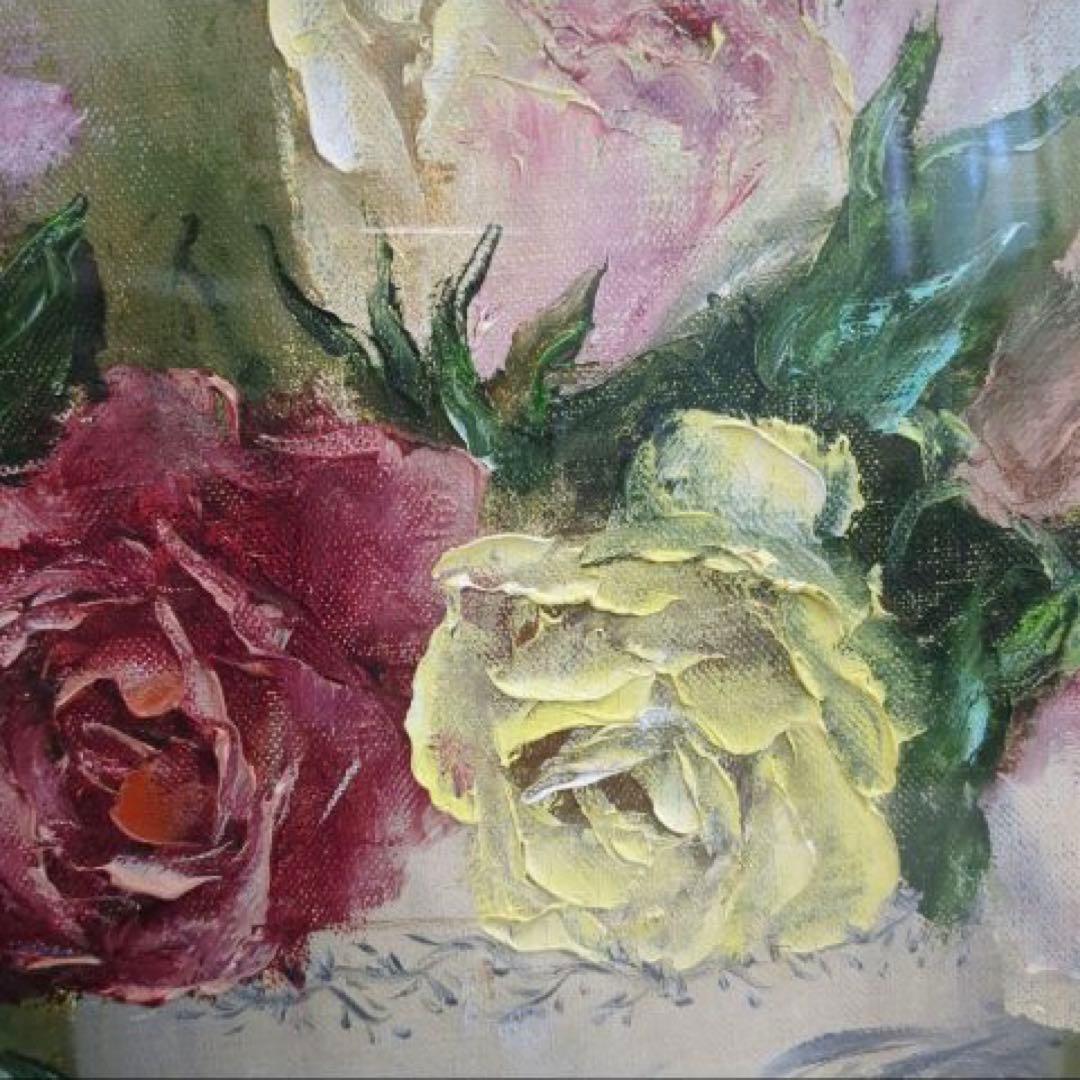 【真作】田河勇造 油彩「薔薇」F8号 額装付き