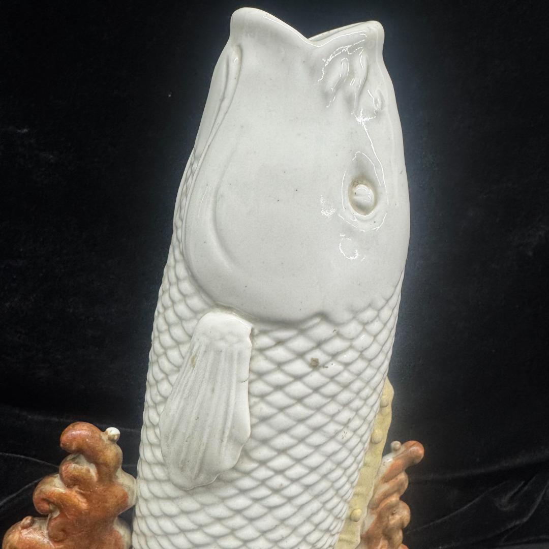 平戸焼 鯉 滝登り　平戸　花瓶 時代物 骨董古美術 30cm