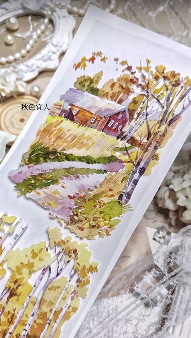 【8574】海外　マステ　5m巻売り　PETマスキングテープ　秋景色