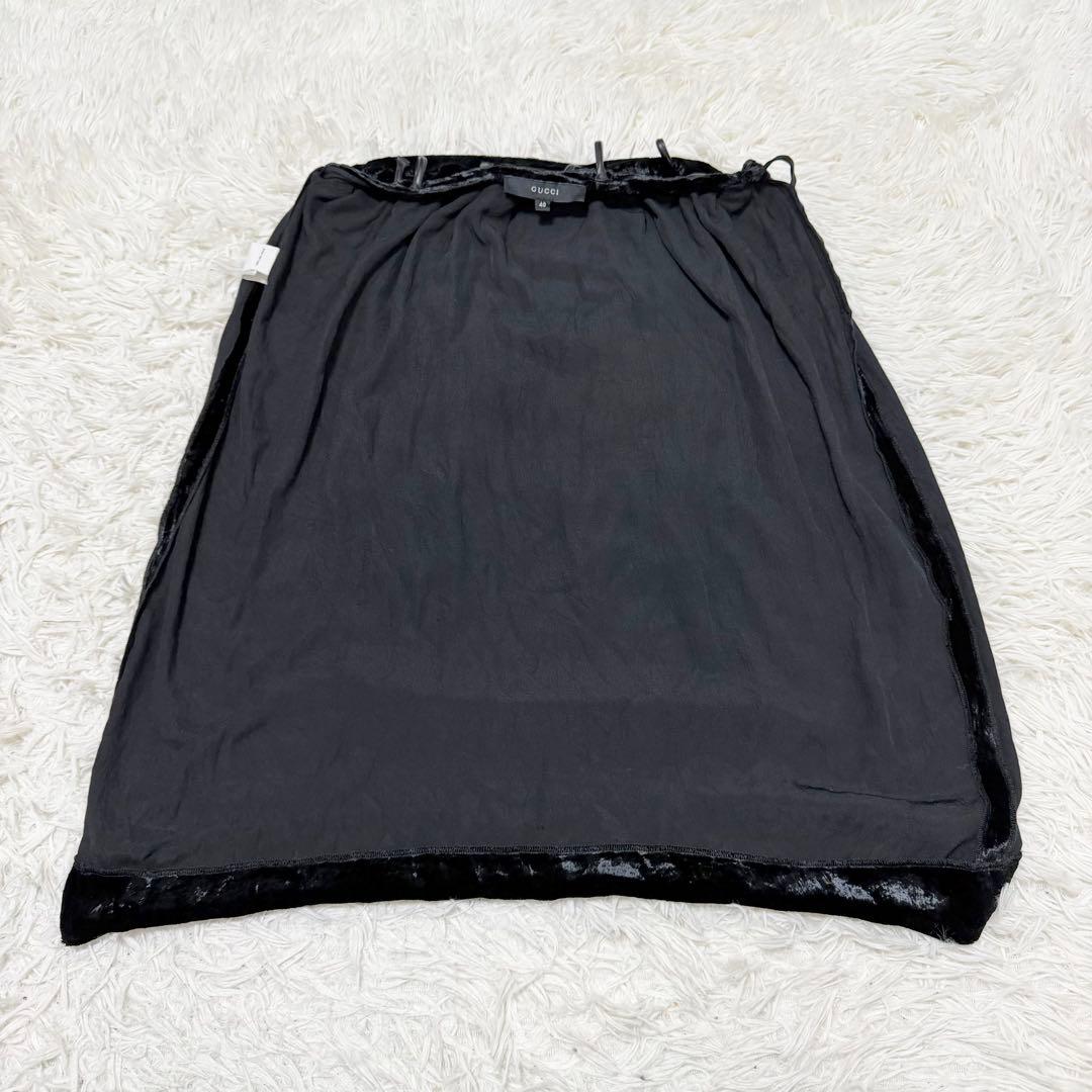 美品 GUCCI シルク スカート 膝丈 ベロア L ブラック イタリア製