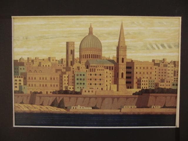 大熊峻、【マルタ島　ヴァレッタ】、希少な額装用画集より、新品額装付
