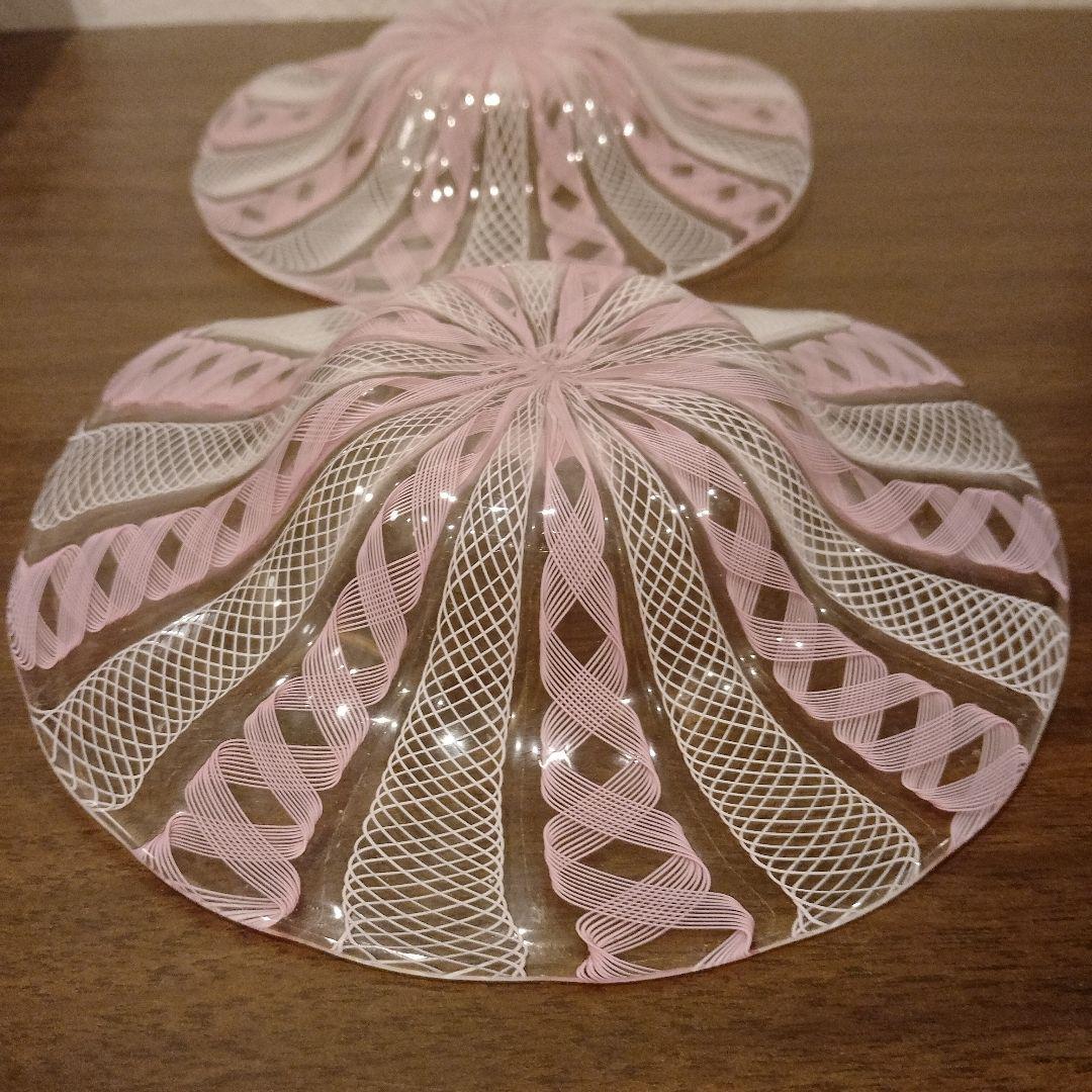 ベネチアンガラス　ムラノ　MURANO　変形皿　2枚　ピンク　レース　インテリア