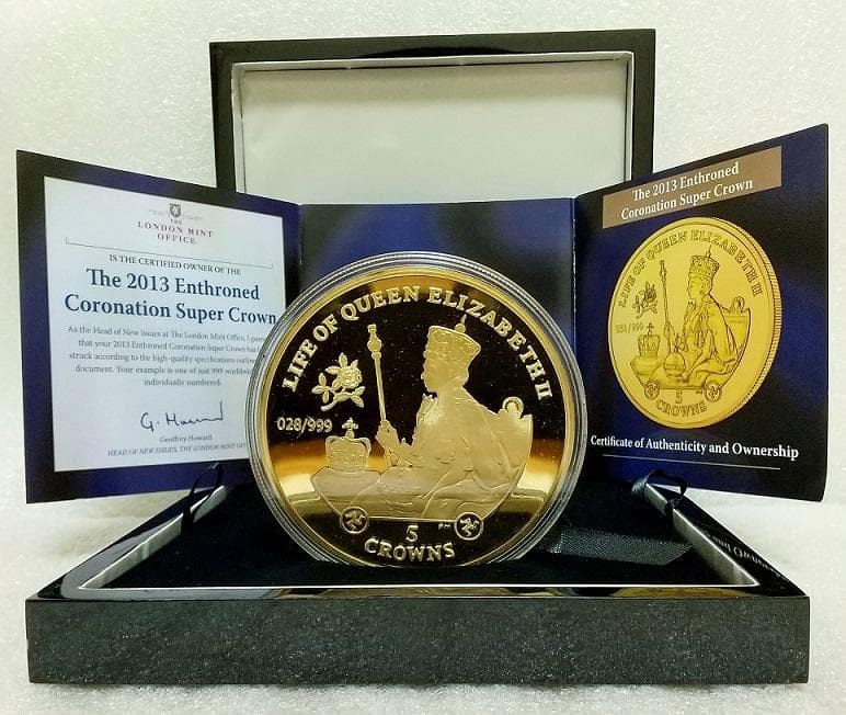 超大型100mm 2013年 英国 エリザベス2世 コロネーション 金メッキ銅貨