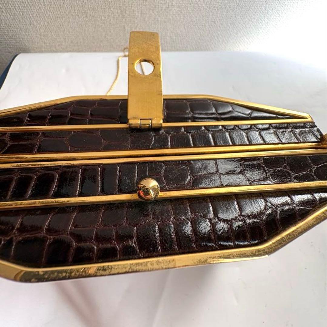 クロコダイル風ダークブラウンバッグ　パーティー