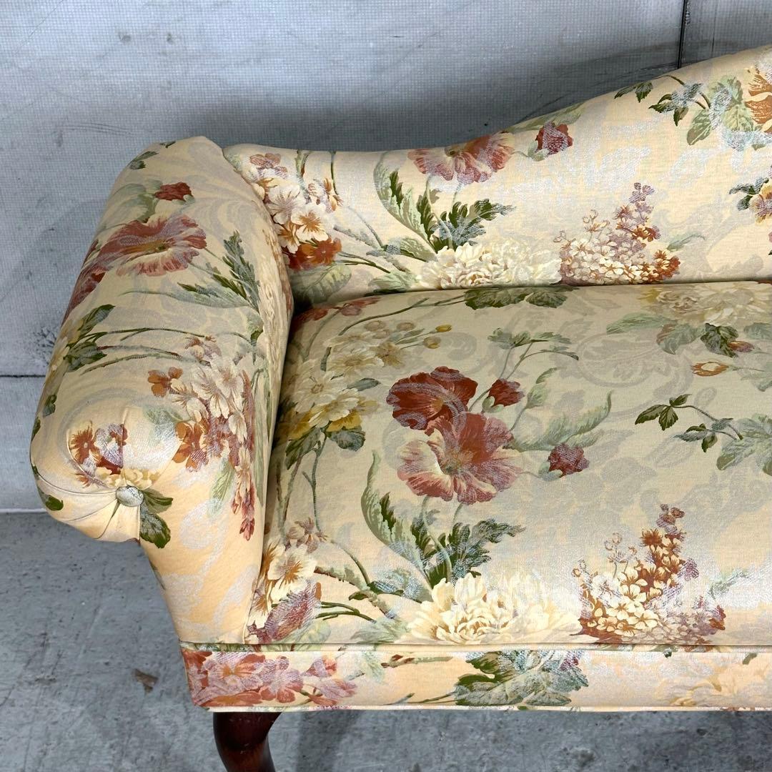 ✿英国クラシック調✿ 花柄カウチソファ｜猫脚 アーム付き｜アンティーク調 長椅子