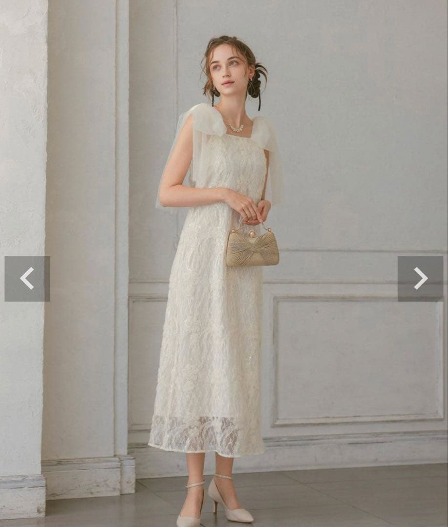 ドリードール リボン×スパンコールドレス エクリュ　ウェディング　オケージョン