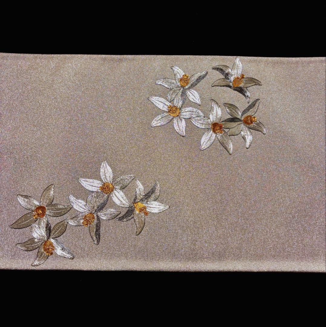 【逸品】藤林徳扇 水仙 刺繍 金プラチナ箔 お太鼓柄