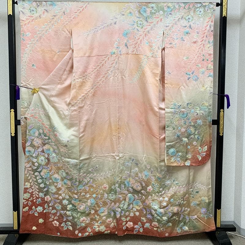 412z5☆振袖 銀通し 辻が花文様 バチ衿 落款 作家物☆美品 成人式 結婚式