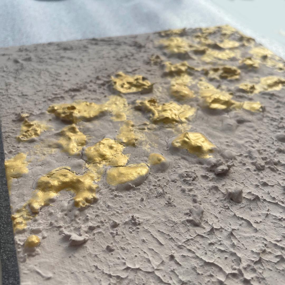 金とベージュの現代アート｜絵画　抽象画　テクスチャ―アート　北欧　壁掛け　パネル