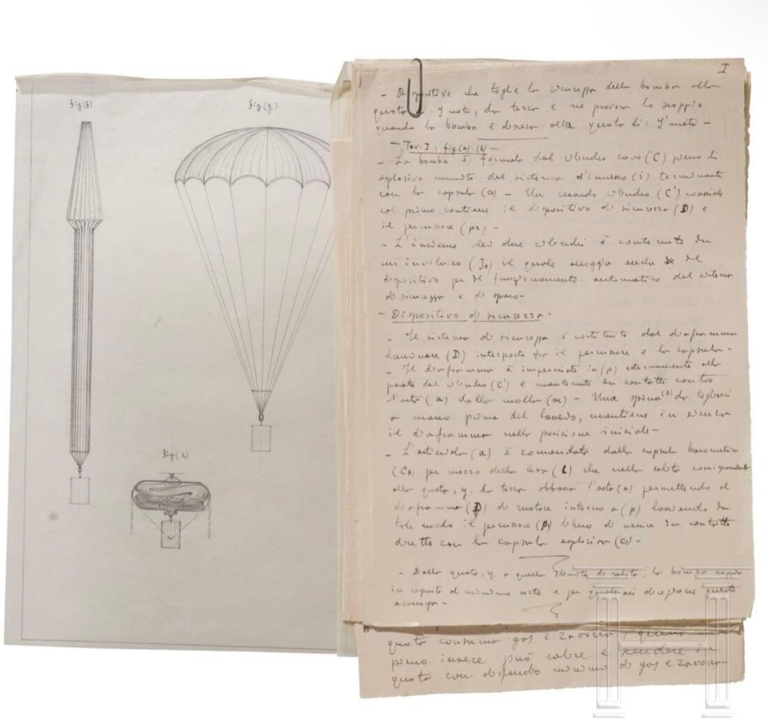 カプローニ製作所 パラシュート地雷設計原本資料セット（1930～40年代） 実物